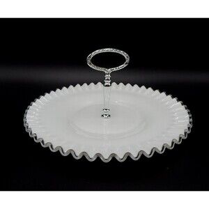 Fenton Silver Crest Milk Glass Tidbit Tray Platter Ruffle Crimped Edge 12 Inch